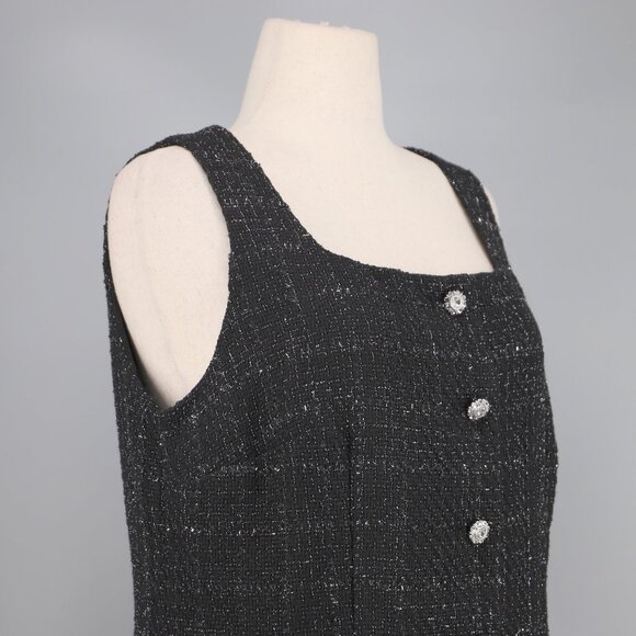 TALBOTS Black Metallic Textured Tweed Dress Size 14P - Picture 4 of 9